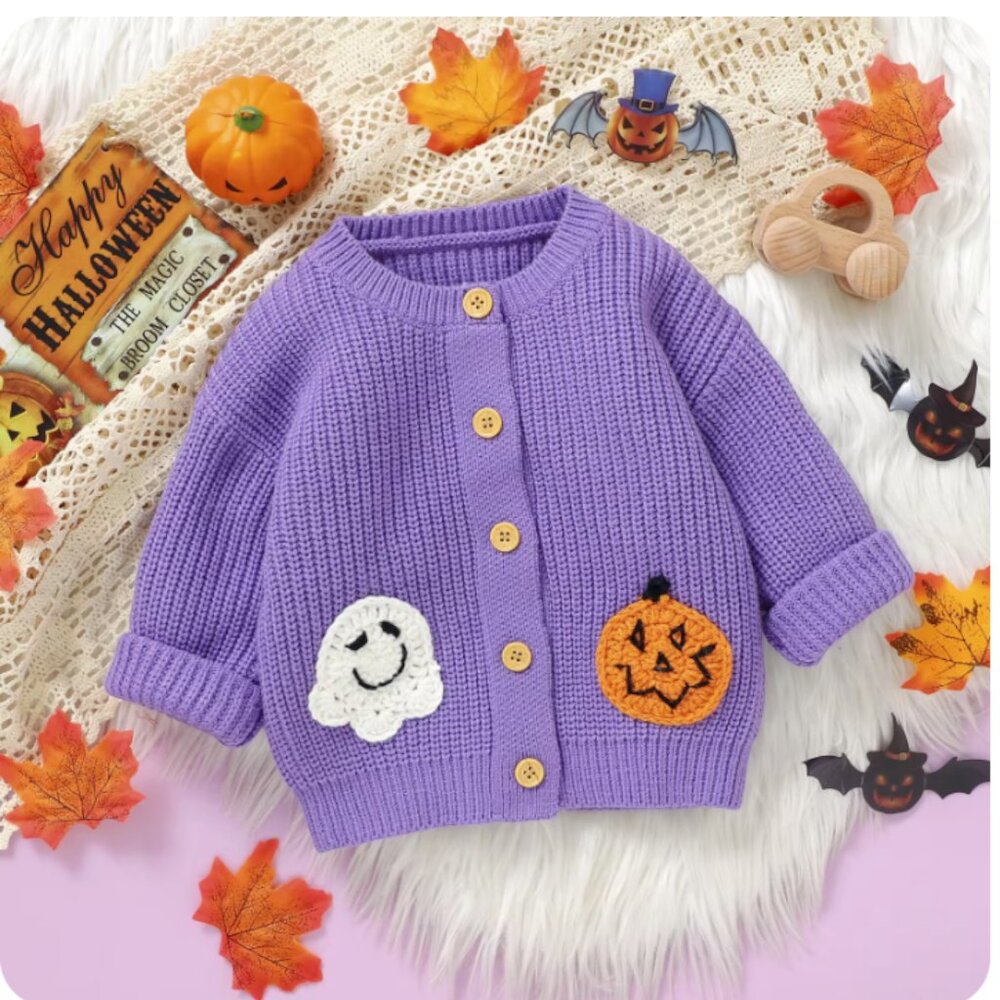 Adorable Pumpkin Embroidered Knitted Cardigan for Baby – Perfect for Fall- New!